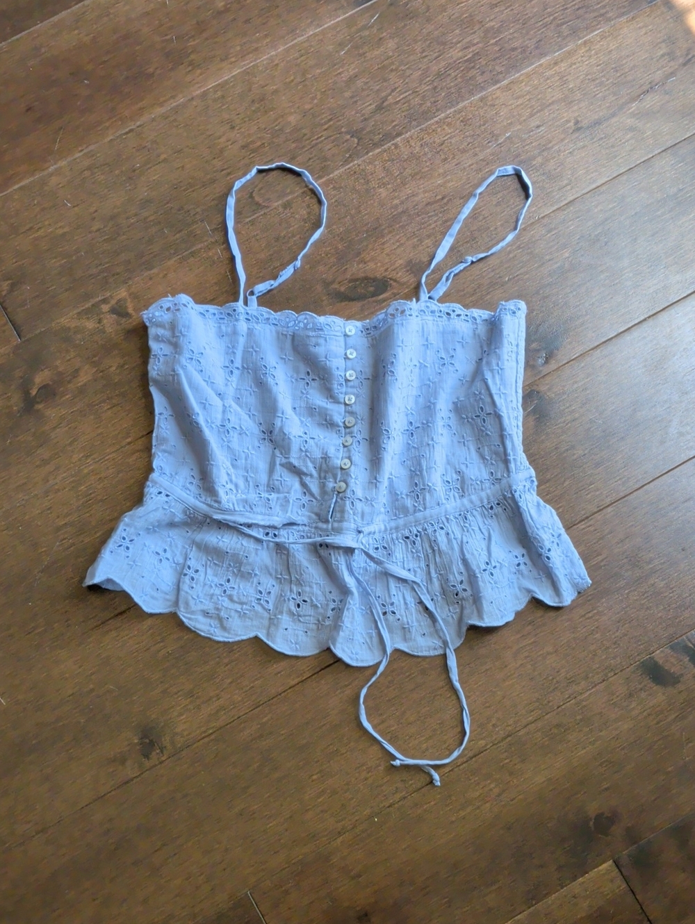 aerie Light Blue Eyelet Button-Front Camisole with Tie
